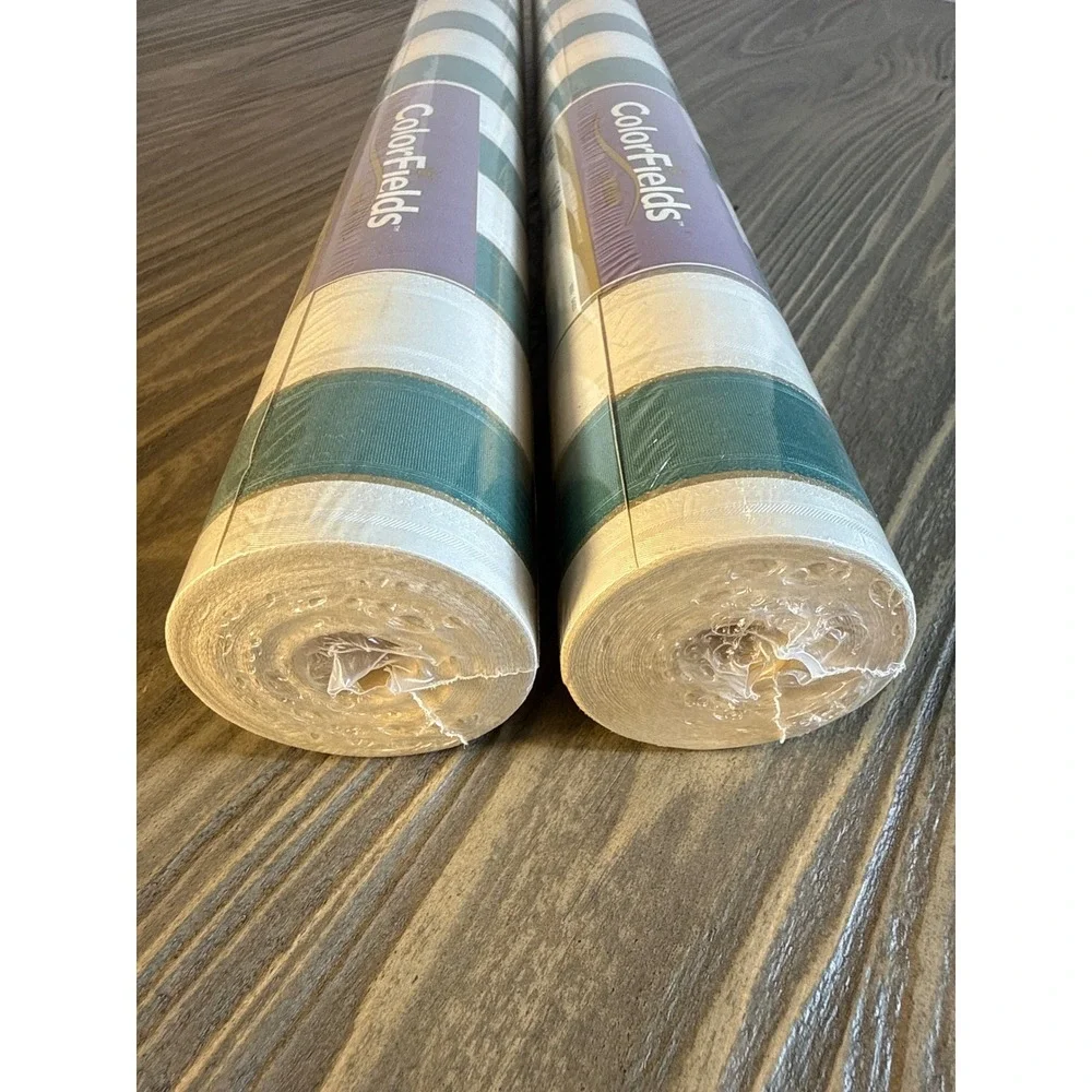 Vintage Sunworthy Wallpaper Home 112sqft Teal Cream NEW Striped Gold Trim WS5104
